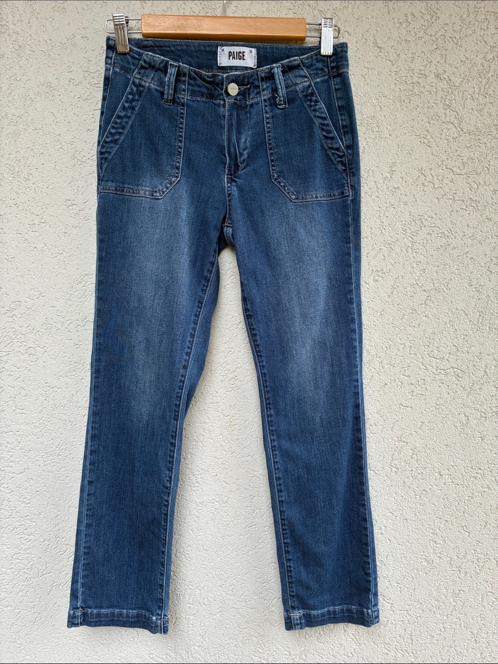 PAIGE blue denim Mayslie jeans Straight Leg Jeans front patch pockets